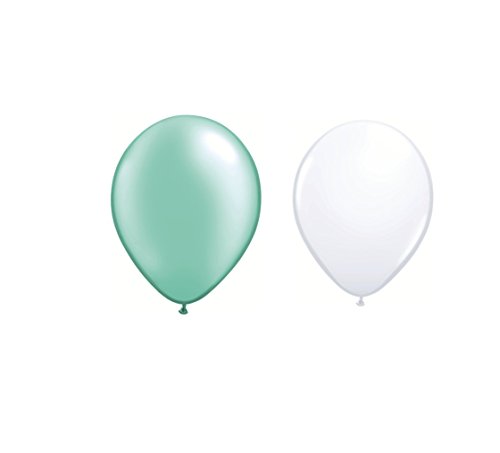 DeCoArt... 50 Latexballons Luftballons je 25x metallic weiß und metallic hellgrün (mint) ca. 28/ 30 cm Durchmesser und ein weißes Aufblasventil