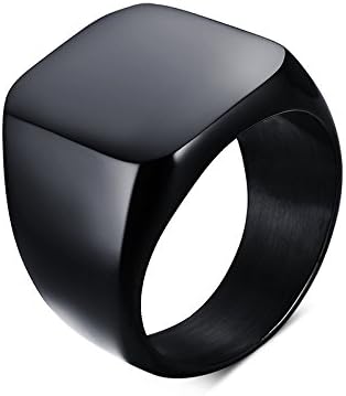 LianDuo Men's Stainless Steel Blank Signet Finger Band Ring Mirror Polish Finish Black,UK Size V 1/2