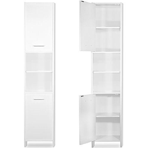 Badezimmerschrank in Weiß - Badschrank Badhochschrank Badmöbel Schrank Regal Badregal