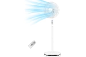 LeaderPro Ventilator Oszillierend, Standventilator mit Fernbedienung, 3 Geschwindigkeiten, Höhenverstellbar，LED-Anzeige,Doppelte Ventilatorblätter, Timer, Neigbarer Kopf Elegantes Design