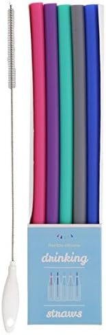 Just Bright Reusable Silicone Flexible Drinking Straws with Cleaning Brush, Straws Sized for Versatile use, Fits Tumblers, Bottles, Glasses and more
