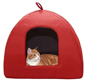 Hiputee Waterproof Polyester Fabric Washable Portable Pet Cat Kitten Hut (L x W x H) 50 x 50 x 50 cm (M, Red)