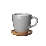 Pflege: spülmaschinenfest Rörstrand Höganäs Keramik Kaffeetasse mit Untertasse, Matt, Tasse, Unterteller, Keramik, Holz, Grau, 330 ml 2 tlg.