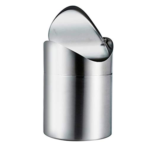 Vosarea Recycling Trash Can with Lid, Fashion Mini Brushed Stainless Steel Wave Cover Counter Top Trash Can Garbage Bin Perfect for The Kitchen Bathroom Office Use