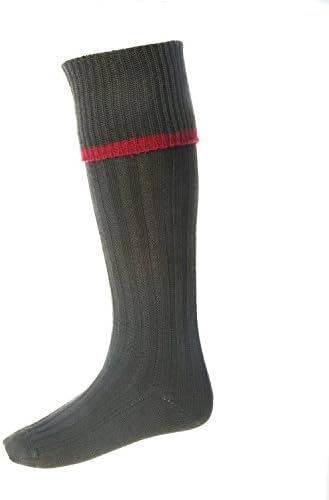 House of Cheviot Estate Shooting Sock - Hunting Fieldwear Breeks Plus Four Highland Socks Boot Liner (10.5-12.5 UK, Spruce/Brick Red)