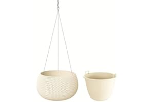 Stolmet 37cm Round Hanging Planters for Indoor Outdoor Garden Hanging Baskets for Plants with Chain (29cm, Cream)