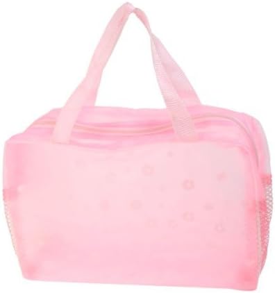 Light Pink Flower Pattern Zippered Translucent Shower Bag for Bathroom