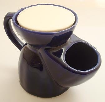 Pottery Shaving mug with soap tablet, blue