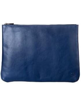 DUDU Clutch Damen Herren Maxi aus echtem Leder Flach Slim mit Griff und Reissverschluss Blau