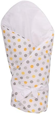 KempKids. Bedding, Blanket, Baby, Newborn, Swaddle Wrap, Ties, Infant, Crib, Sleeping Bag, Size: 75 x 75 cm, Yellow- Grey Polka Dot