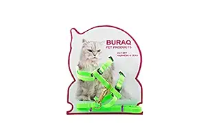 BURAQ Pets Nylon Leash with Full Body Harness Set for Cats Adjustable & Durable (Green)