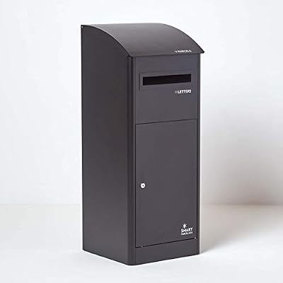 Smart Parcel Box - Boîte à colis et boîte aux lettres à couvercle incliné, étanche, en acier galvanisé, Extra-Large, Noir