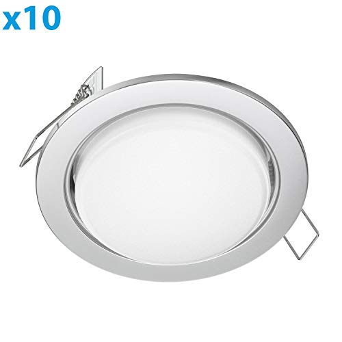 ledscom.de LED Foco empotrables Zobe Plano GX53 crómico Mate Redondo 6.3W=40W 450lm Blanca cálida 107mm Ø patrón Circular 90mm Ø, 10 UDS