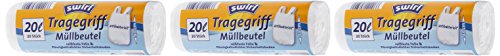 Swirl 4er Pack Müllbeutel mit Tragegriff, 20 Liter, Antibakteriell, 20 Stück pro Rolle, Weiß - 2