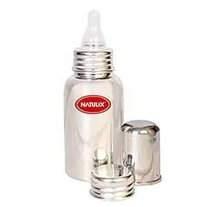 NATULIX Stainless Steel 2 in 1 Feeding Bottle | Milk Bottle for Kids & New Born Baby with an Additional Travel Cap & 100% Plastic Free (330 ML) (Set of 1)