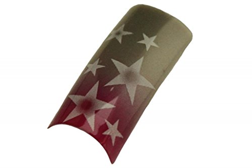 Effect Beauty 100pcs Black Base White Stars Acrylic Pre-Designed Nail Tips With Storage Box - Tip Sizes 1-10