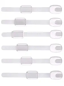 KitschKitsch 6pcs Adjustable and Flexible Premium Baby Infant Child Proofing Safety Locks Latches Door Cupboard Cabinet Fridge Drawer Locks (White)