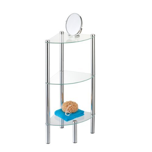 Axentia Bad 282133 Stand-Eckregal Solanio, verchromt mit 3 Glasböden, 30 x 30 x 77 cm