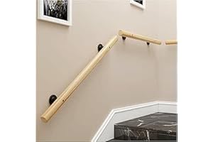 TAUODUYY Wooden Handrail for Stairs – Anti-Slip Wall Mounted Safety Stair Railing with Brackets, Adjustable Indoor/Outdoor Banister Rail for Elderly & Children (Wood, 360CM)