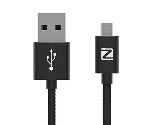 Micro USB Kabel 2M Nylon - Zonso geflochtenes Samsung Ladekabel / Ladekabel Samsung / Autoladekabel - Lebenslange Garantie – Ladekabel und Datenkabel für Android Smartphones, Samsung Galaxy, HTC, Huawei, Sony, Nexus, Nokia, Kindle und mehr - 2M Schwarz