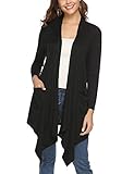 Casual Design---lange Strickjacke mit weich fallenden Wasserfall Kragen und 2 Seitliche Eingrifftaschen, offener Cardigan ohne Verschluss.