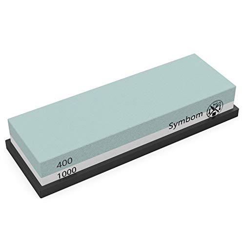 Symbom Pierre à aiguiser, Pierre à aiguiser affûteur de Couteaux 2-en-1 à Grain avec Support de Base en Silicium (Gris, 400/1000)