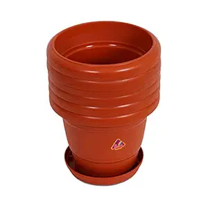 FAMILY PLASTICS Lilly Garden Pot 6 Round with Tray - Set of 6 Pieces