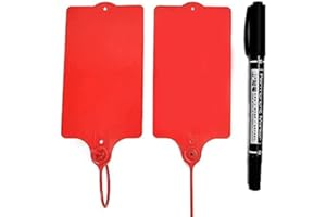 COCOLELE 100 Plastic Shipping Tags Water Proof Labeling Writable Shipping Labels Water Proof Marker Ties Hanging Tagger Storage Lable Tags with One Marker Pen(Red)