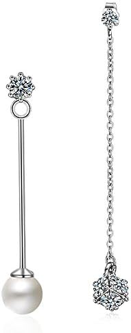 GEHOO GH Asymmetrical Special Pearl Eardrop Inlay Diamond Earrings Fashion Tassel Silver Plated Ear Studs Best Gift for Girls Ladies
