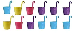 Appeasy Single Pot Railing Planter Home Decor and Iron Metal Flower Pot Set of 12pcs.