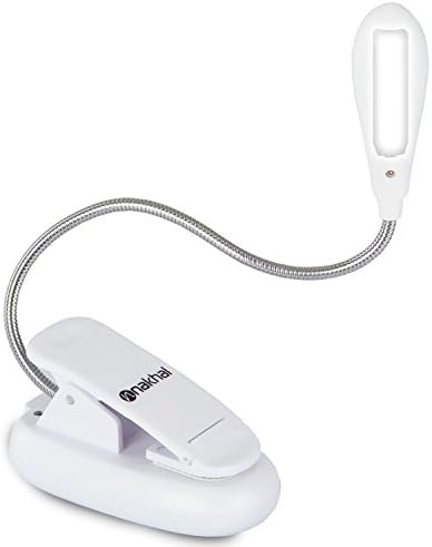 Nakhal 5 LED Book Light, Rechargeable Clamp Light, Single Head Flexible Lamp, Travel Light, 2 Brightness Modes Reading Light, Clip Light with AC Adapter