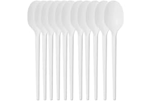 COSHAL Lot de 100 cuillères en plastique blanc économique, sans BPA, passent au micro-ondes, réutilisables, pour fêtes, camping, restauration, mariage et usage quotidien