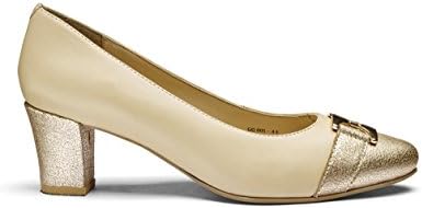 Womens Heavenly Soles Trim Detail Leather Court Shoes Extra Wide EEE Fit In Beige 7