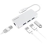 Lenovo USB-C to USB 3.0 Portable Data Hub with Ethernet Adapter and 3 USB 3.0 Ports, for Macbook Pro, XPS, Google Pixelbook and More Type C Devices, Silver