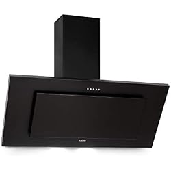 Klarstein Athena 90 hotte aspirante murale : 90 cm, 300 m³/h, 69 W, 3 réglages de puissance, classe B, air évacué et recirculé, 2 LED commutables, acier inoxydable, noir