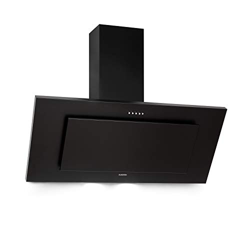 Klarstein Athena 90 hotte aspirante murale : 90 cm, 300 m³/h, 69 W, 3 réglages de puissance, classe B, air évacué et recirculé, 2 LED commutables, acier inoxydable, noir