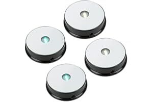 luolety LED Display Base, Round Colorful LED Light Dispaly Base with Mirror Top, Art Figurine Crystal Display Base Stand for Crystal Glass Ball Art Decors, 3 AAA Batteries Powered (4PCS,Black)