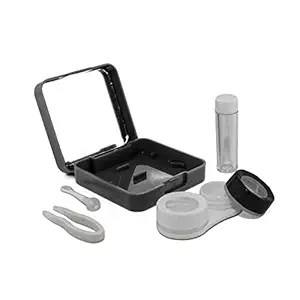 Visions India Travel Square Contact Lens Case With Mirror, Solution Bottle, Lens Plucker And Lens Holder Stick (Black), 1 Count (Pack of 1)