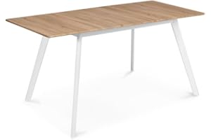 IDMarket – Mesa escandinava Extensible Rectangular Inga 4-6 Personas, Bandeja Madera, Patas Blancas, 120-160 cm
