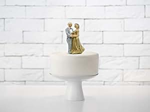 PartyDeco Figurine Mariés Coeur Rose Blanc - Cake Topper Mariage 15 Cm Élégant