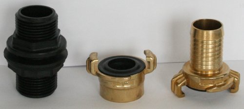 AMTDVN_100+102 Tankdurchführung mit Überwurfmutter 1″ + GEKA – Messing-Kupplung IG 1″ und Messing-Kupplung passend für GEKA, mit Schlauchtülle 1″, IBC-Container-Zubehör-Regenwasser-Tank-Adapter-Fitting-Kanister - 2