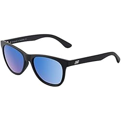 Dirty Dog TEKO redondo elegante gafas de sol en satén negro/azul espejo Lentes polarizadas