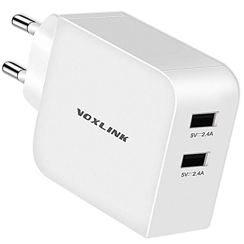 VOXLINK 2 Puertos USB Portátil Cargador Móvil, Cargador de Pared de Red 24W 4.8A USB para iPhone XS MAX 8/7/6 Plus, iPad Air/Pro, Samsung S9/S8 Plus J7, Huawei P20/P20 Lite, Xiaomi, Mp3/4 etc