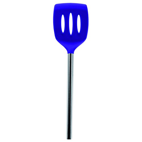 Pure Vie(TM) Küchen Schlitzwender Pfannenwender aus Silikon mit Edelstahlgriff – 33cm lang – Blau - 2