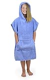 💦 COLORES DISPONIBLES: Nuestro albornoz niño poncho de toalla de natación está disponible en blanco, gris carbón, azul, lila, rosa orquídea. Poncho liso en tela de rizo de algodón puro