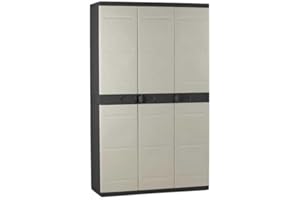 Plastiken Titanium Armario Alta 3 Puertas con étageres y penderie- L105 xp44 X H176 cm-Beige y Noir-intérieur y Exterior
