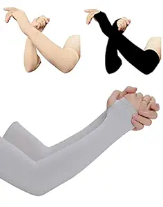 VT VIRTUE TRADERS Let's slim UV Fingerless Full Hand Sleeves for Men's and Women's Driving Gloves (Black, Beige, Grey)