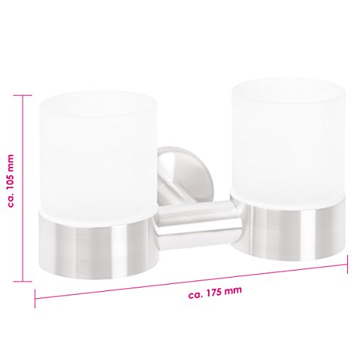 bremermann® Bad-Serie PIAZZA – Doppel-Wandhalter aus Edelstahl mit 2 Glasbechern - 4