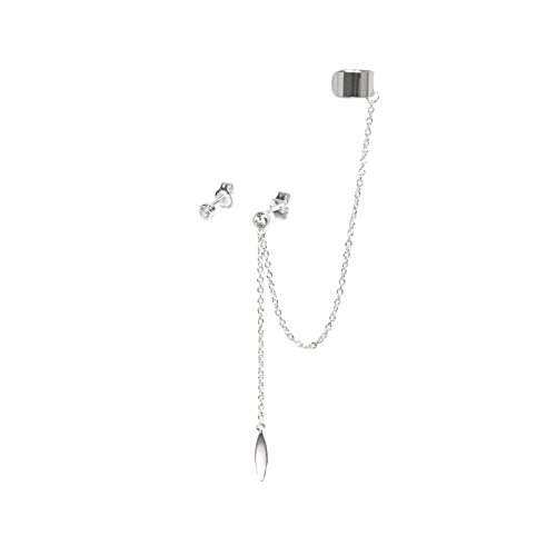 Pendientes con clip y cadena de Queenberry, con colgante de cristal de circonita con forma de hoja, hecho de plata de ley 925