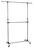 4 Rollen - davon 2 mit Bremse Kronenburg Kleiderständer Doppelstock - Garderobenständer mit Rollen - Höhenverstellbar von 113 bis 198 cm in Blau